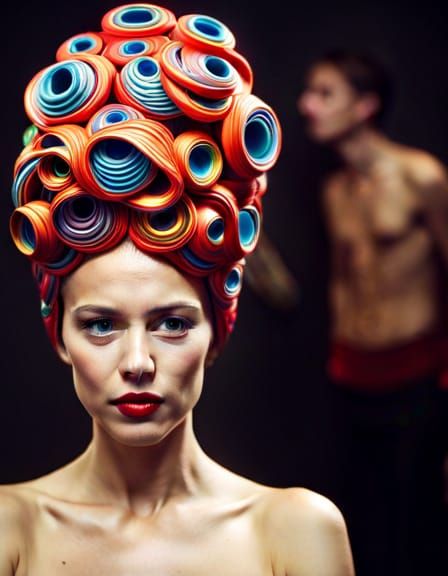 Woman with Ornate Helmet in Professional Photo