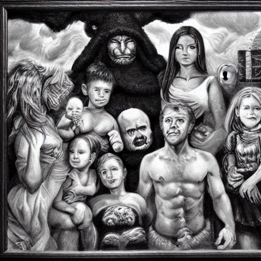 Monochrome Family Portrait of Seven Deadly Sins