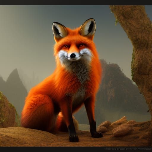 Vibrant Red Fox in Detailed Matte Painting