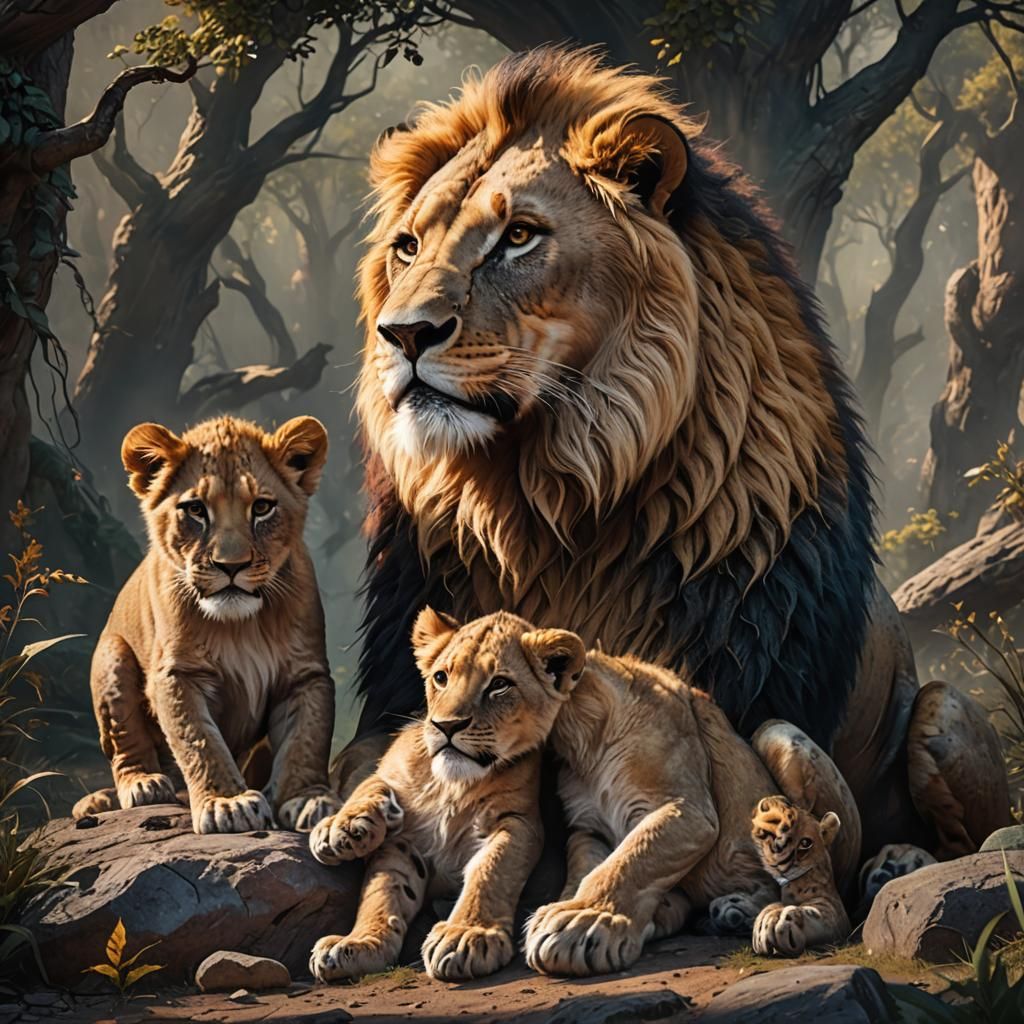 Lioness and Cubs: Detailed Matte Painting