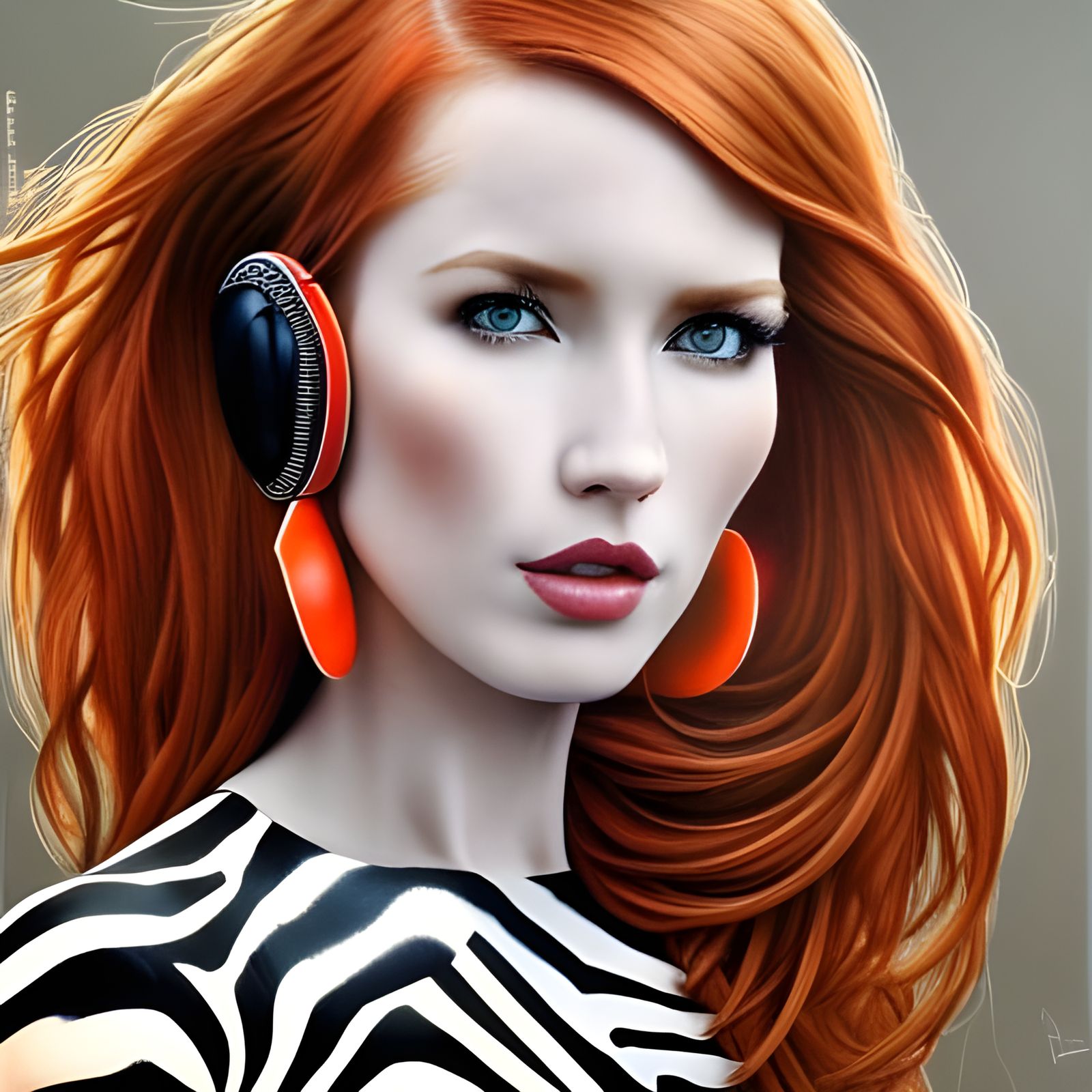 Redhead in Zebra Dress with Spiky Headset