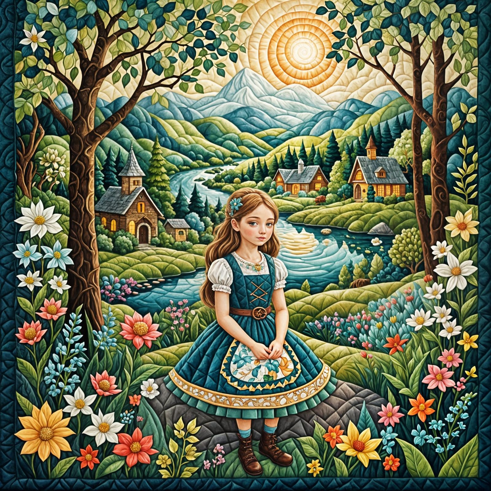 Fantasy Girl in Quilted Scenic Masterpiece