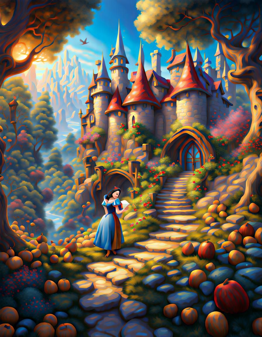 Snow White in Enchanted Forest Illustration