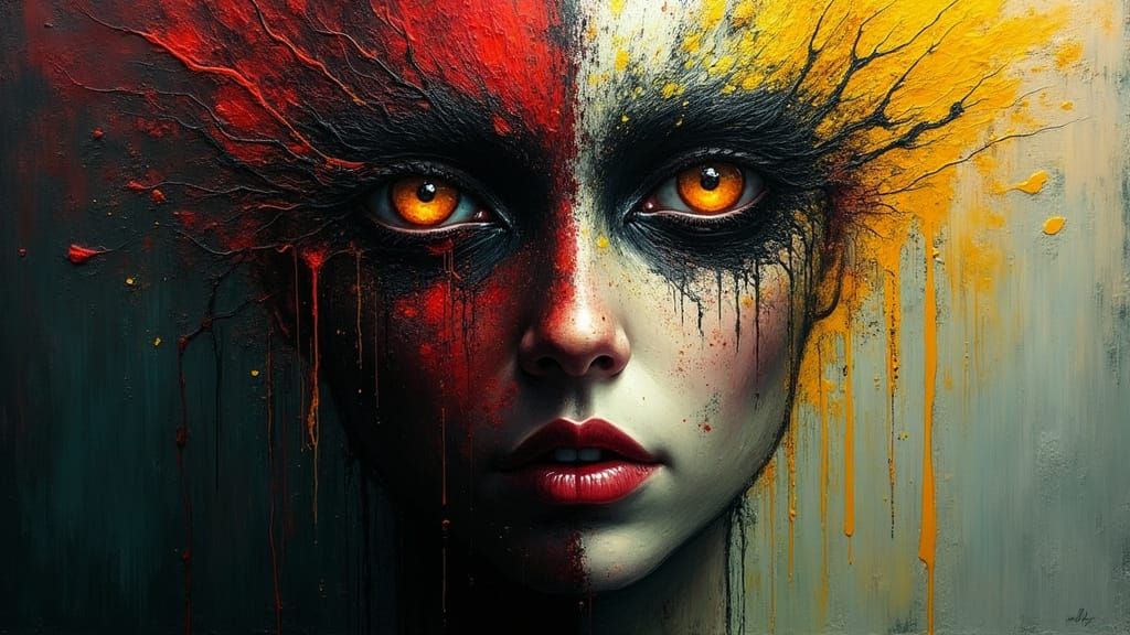 Ethereal Demon Face in Dreamlike 3D Oil Painting