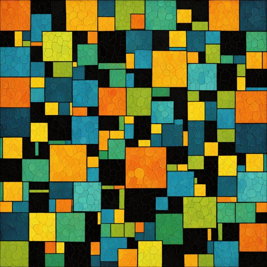 Abstract Squares Folk Art in Vibrant Blues and Greens