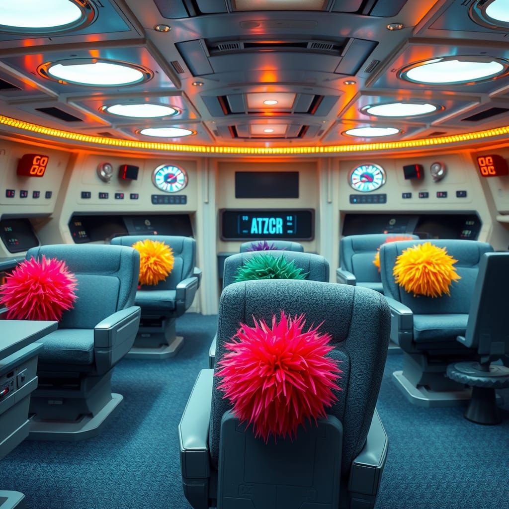 Starship Bridge Covered in Colorful Tribbles