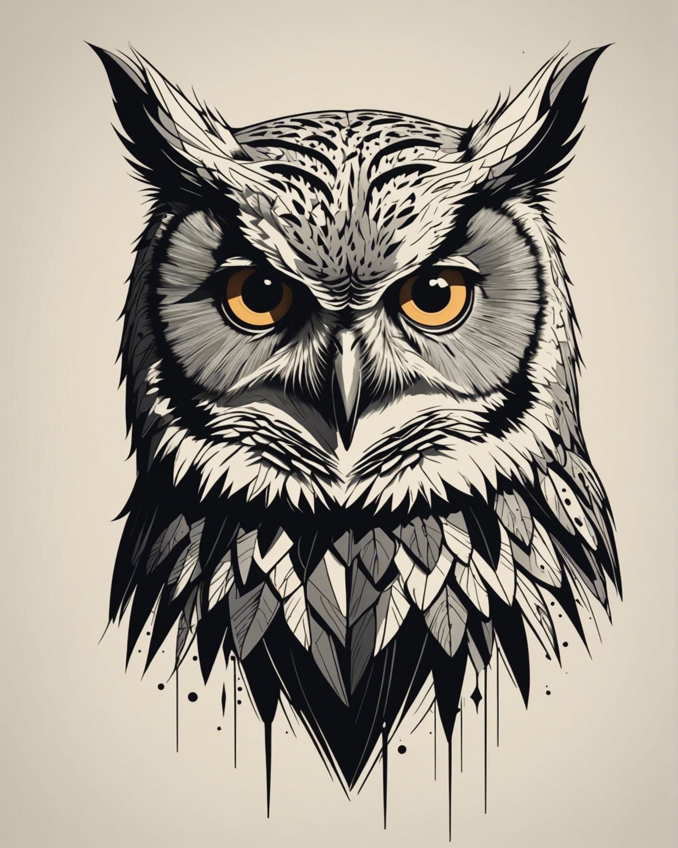 Minimalist Owl Portrait in Black Line Art