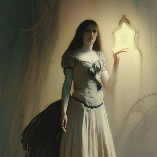 Pale Woman in Horror Wonderland: Oil Painting