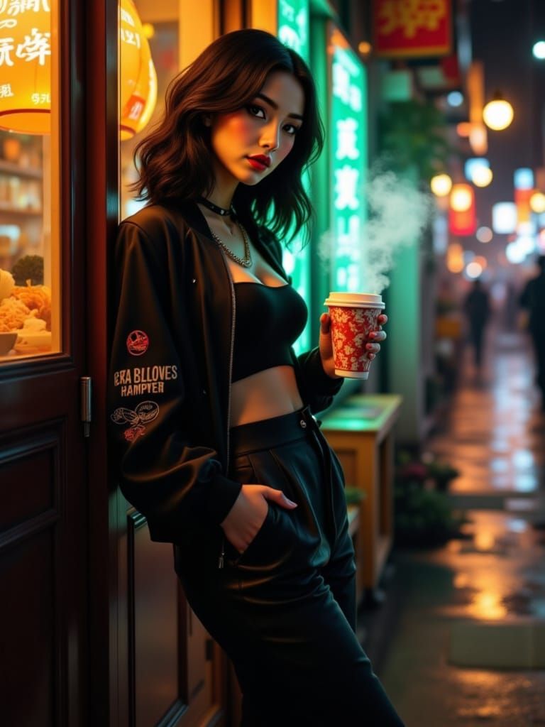 Cyberpunk Tokyo Alley with Asian Woman