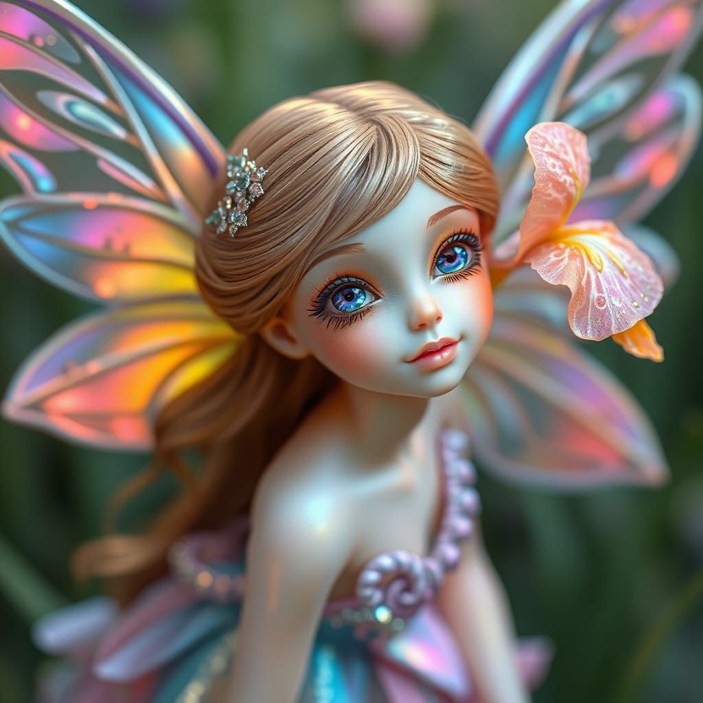 Iridescent Fairy Surrounded by Irises