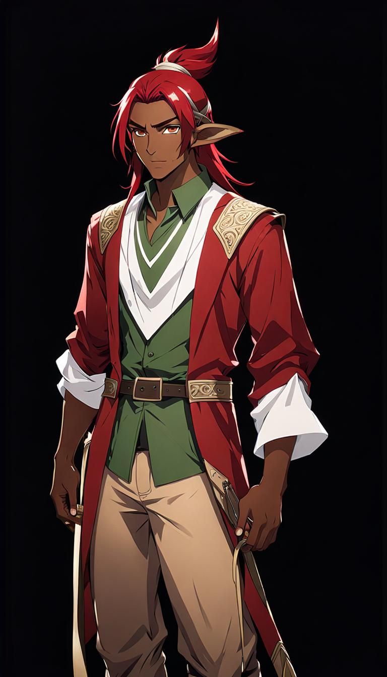 Anime Style Elf with Red Hair and Green Outfit
