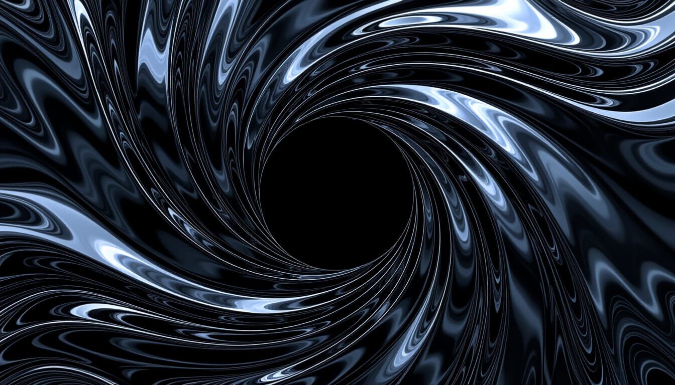 Abstract Black Vortex Digital Art with Metallic Sheen