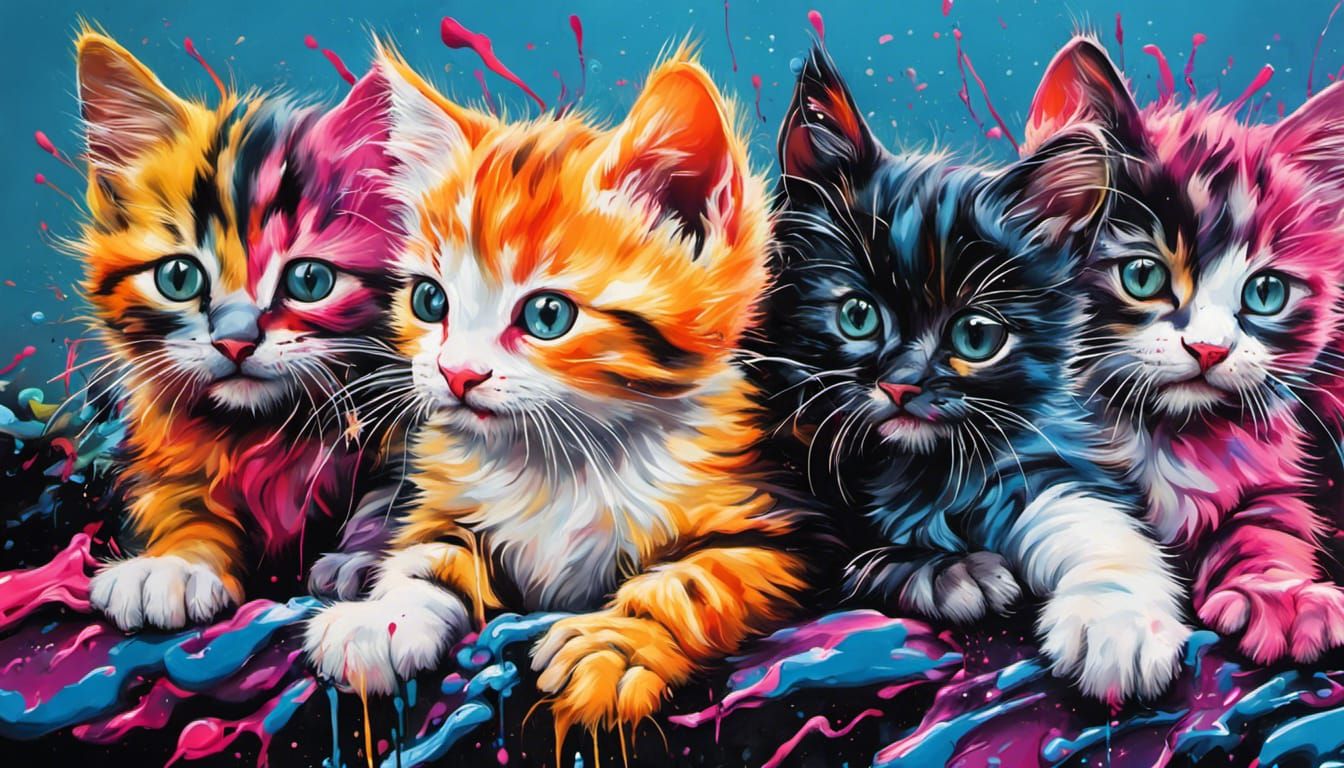 Colorful Kittens Graffiti Art in Splash Style