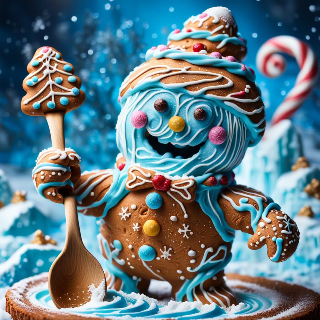 Frostbite Baker: Twisted Gingerbread Creature Concept Art