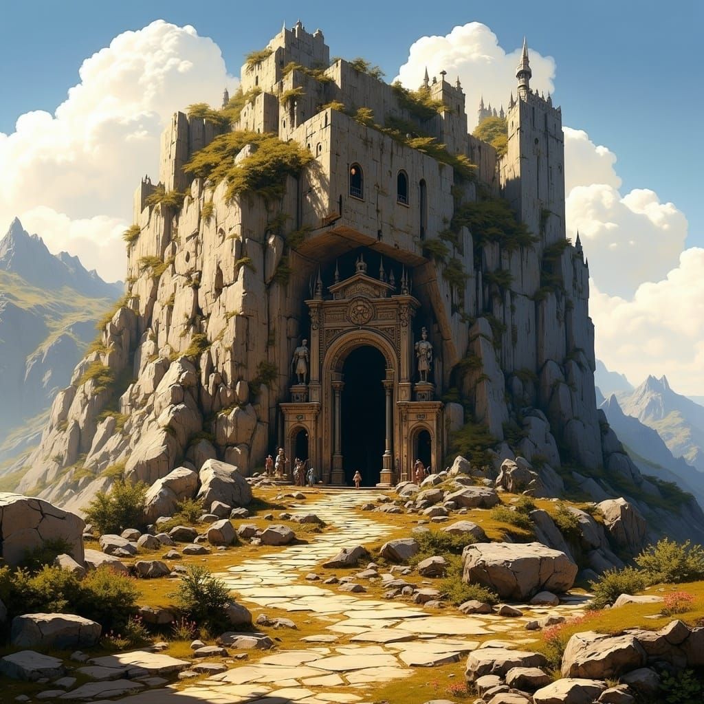 Epic Fantasy Mountain Panorama in Golden Light