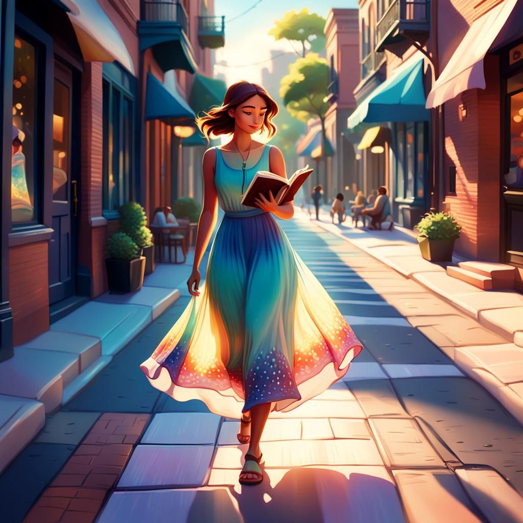 Woman Reading Novel in Stylized 3D Digital Art