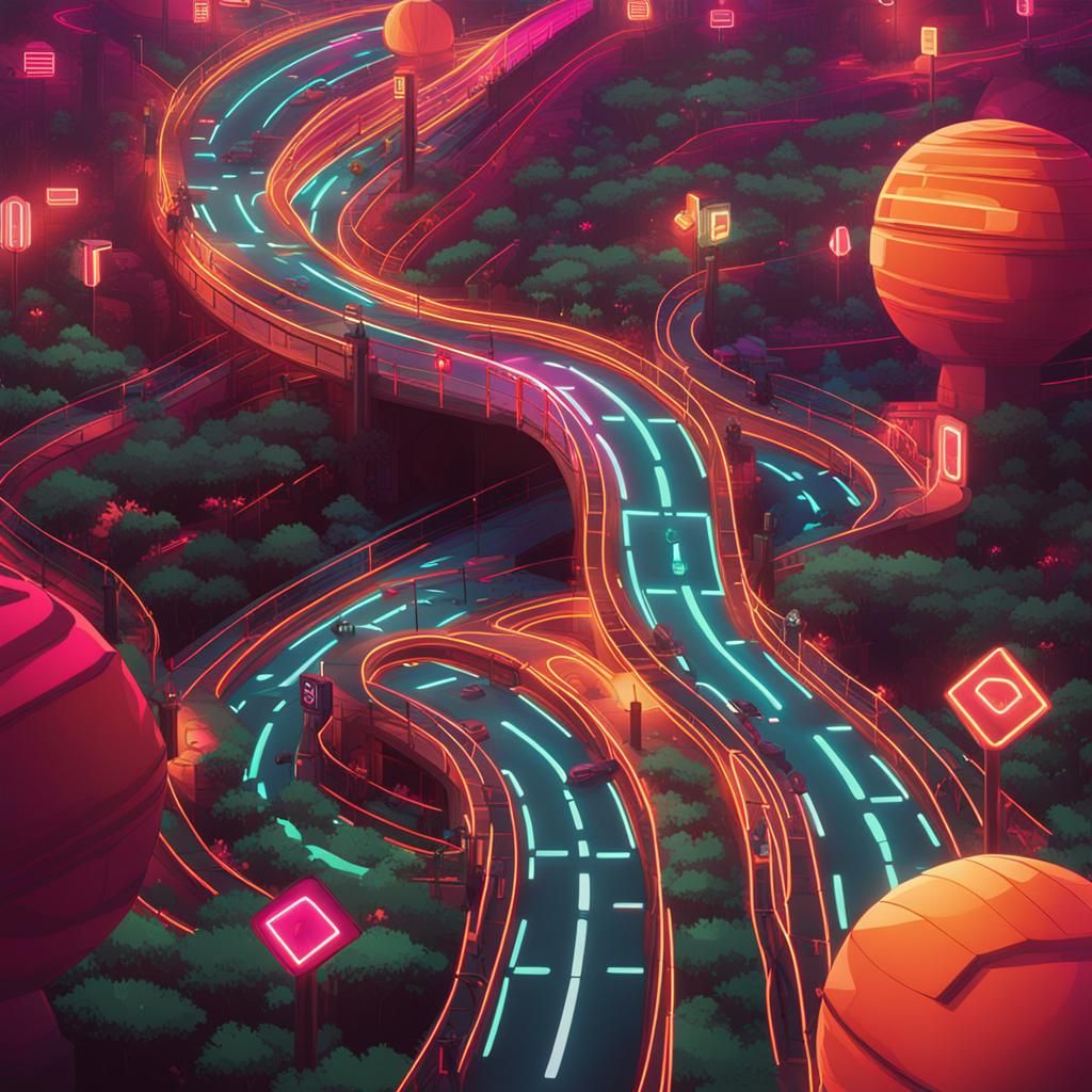 Synthwave Neon Road Fills the Space