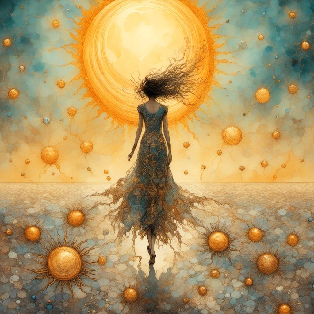 Woman Walks on Sun in Vintage Style