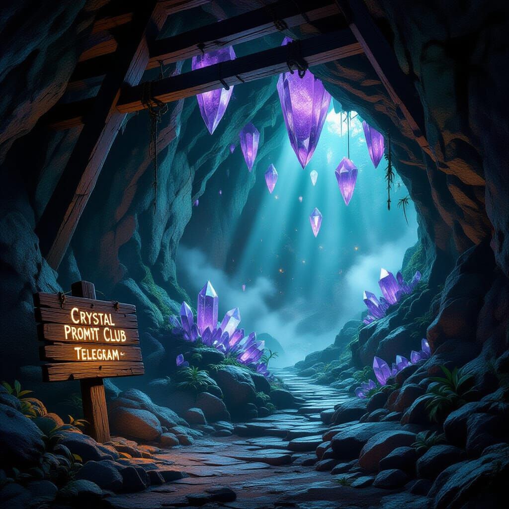 Amethyst Crystal Cave in Jungle, Matte Painting