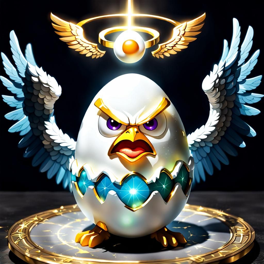 Angry Egg Divine Being with Wings and Halo