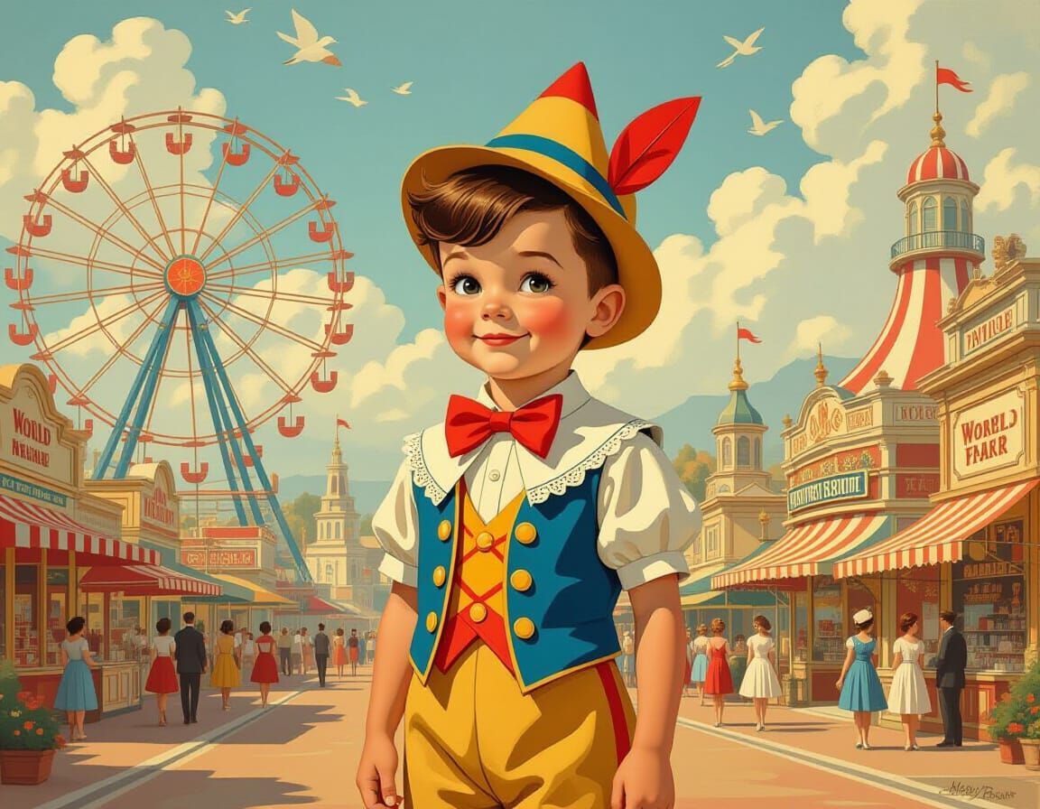 Pinocchio at the World's Fair in Vintage Style
