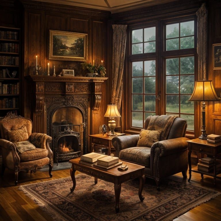 Ornate Wood Mantle with Detailed Carvings