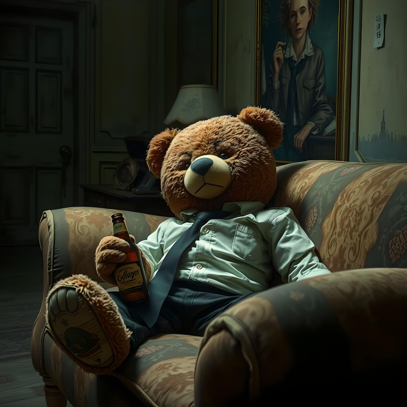 Tired Teddy Bear Depressed After Work