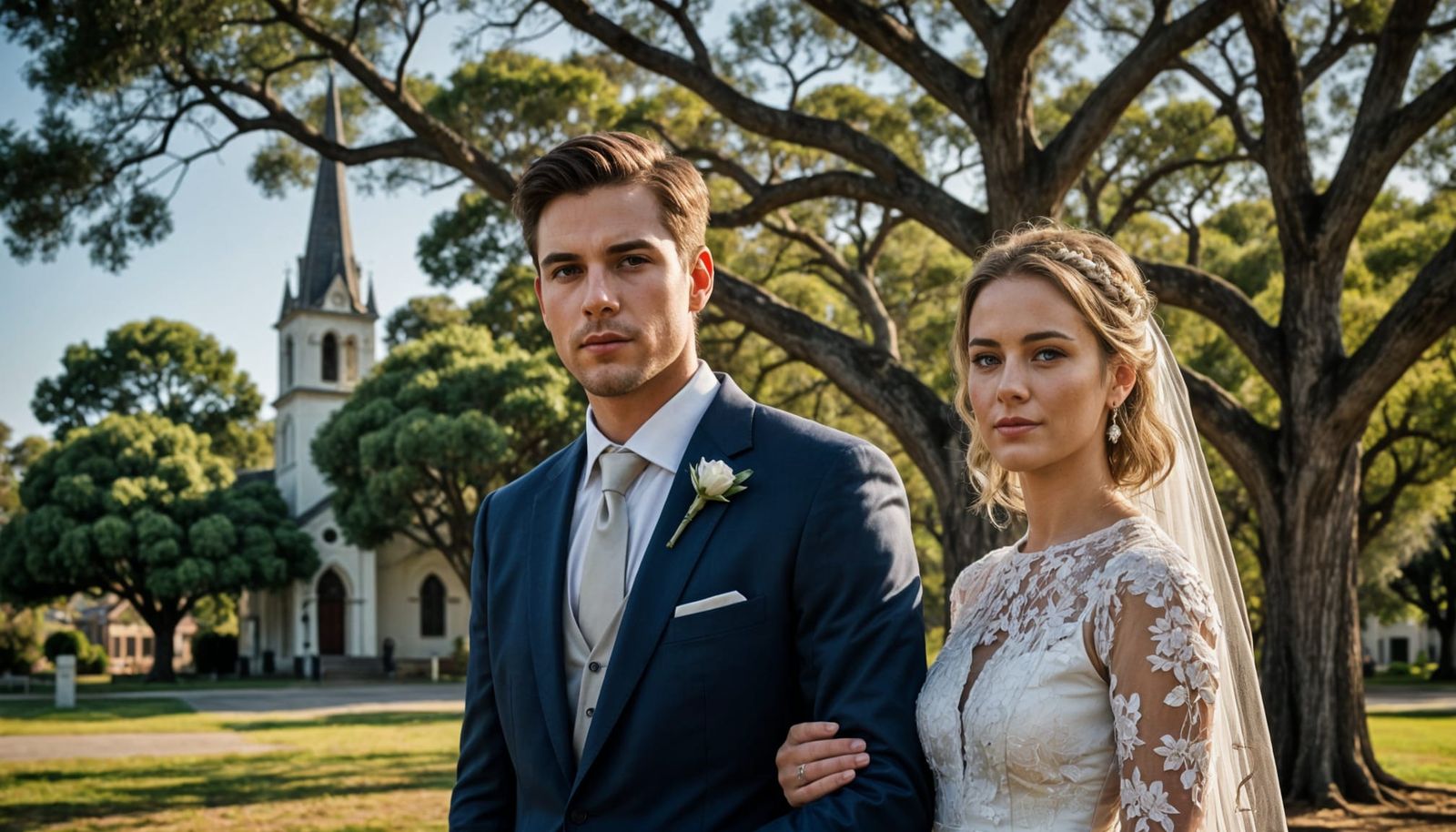 Elegant White Wedding Portrait in Classic Church Setting