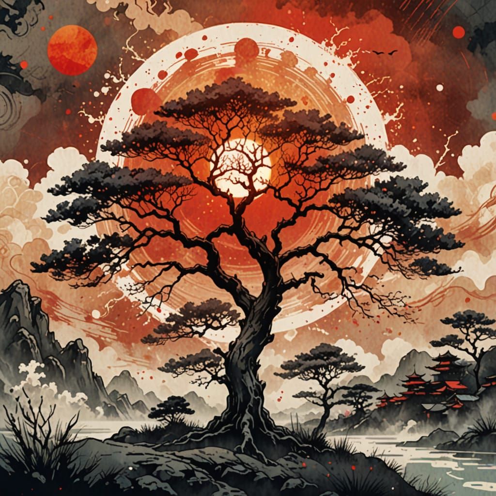 Ethereal Japanese Tree in Vibrant Splendor