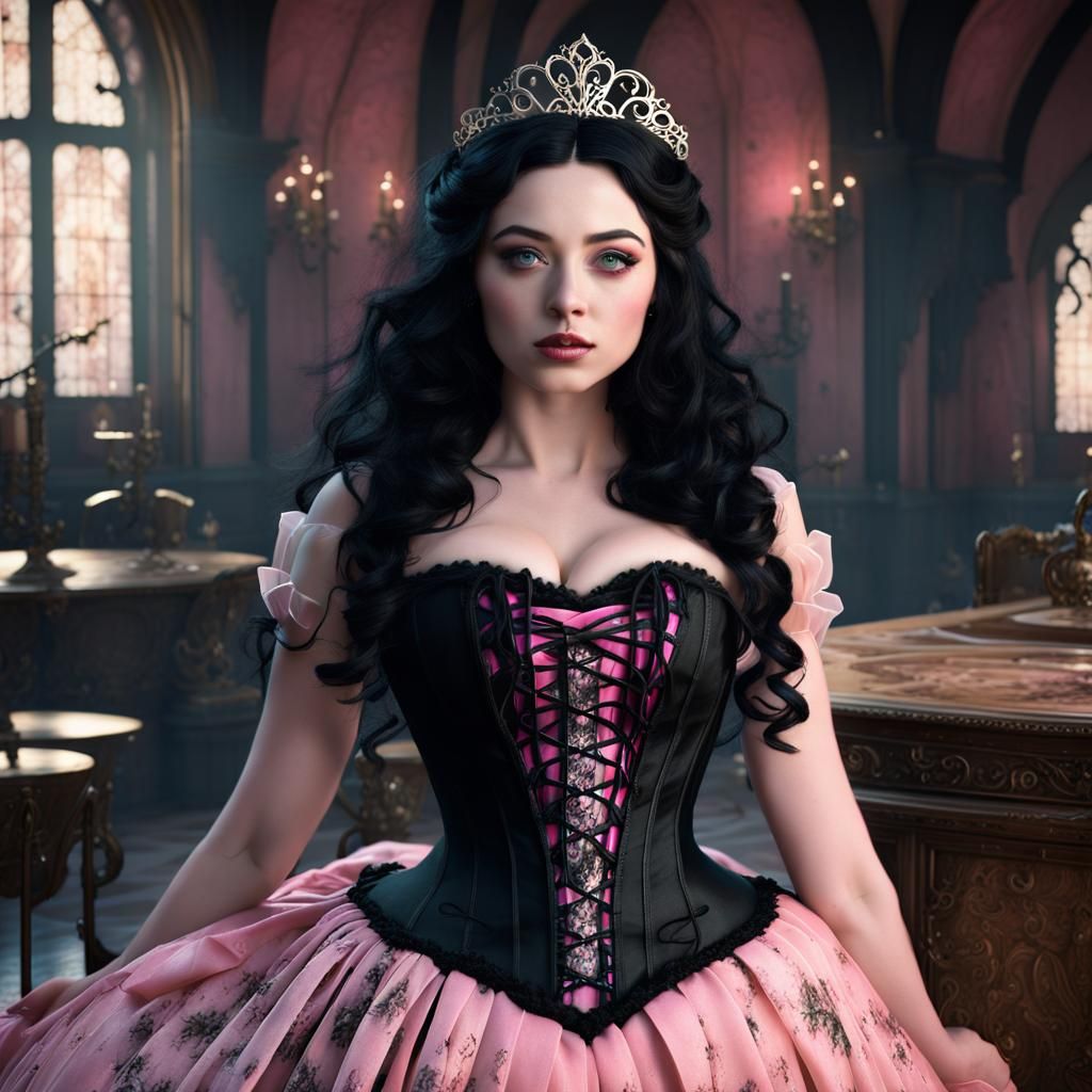 Gothic Fairytale Aurora in Pink and Black Corset