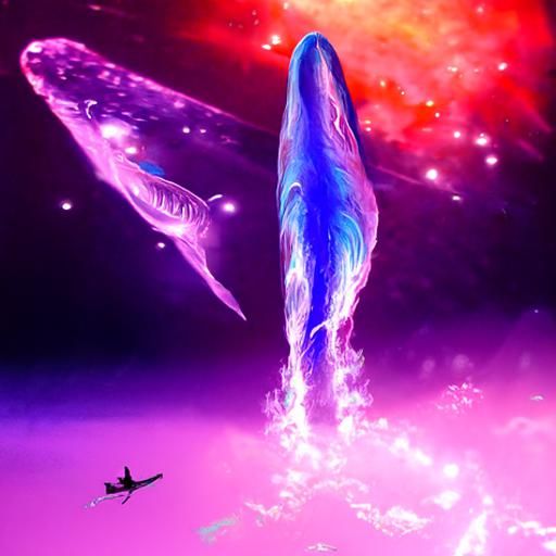 Flying Blue Whales in Space: Cosmic Illustration