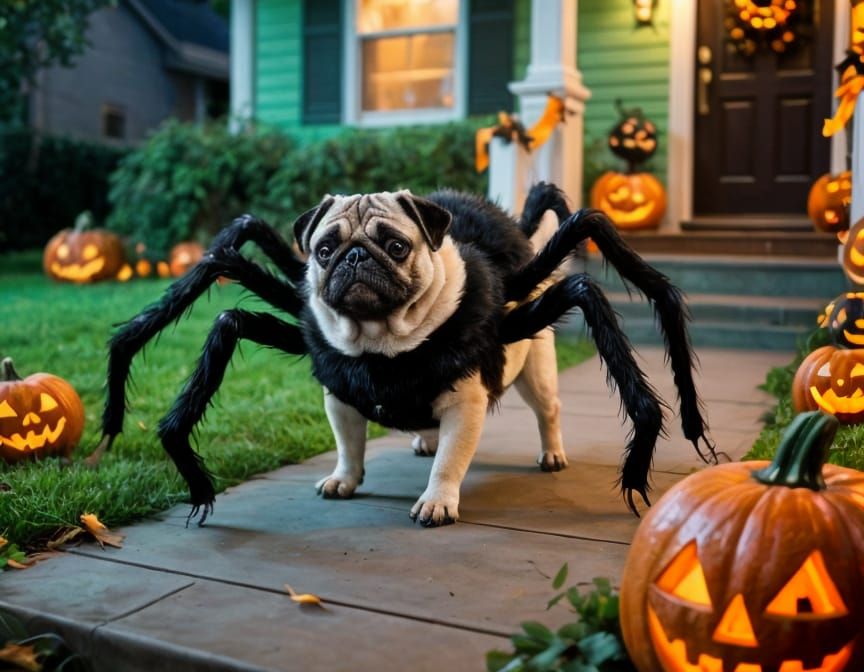 Supercute Pug Dressed As Spider For Halloween