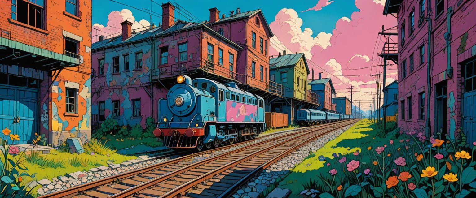 Industrial Wasteland in Comic Book Style with Vibrant Colors