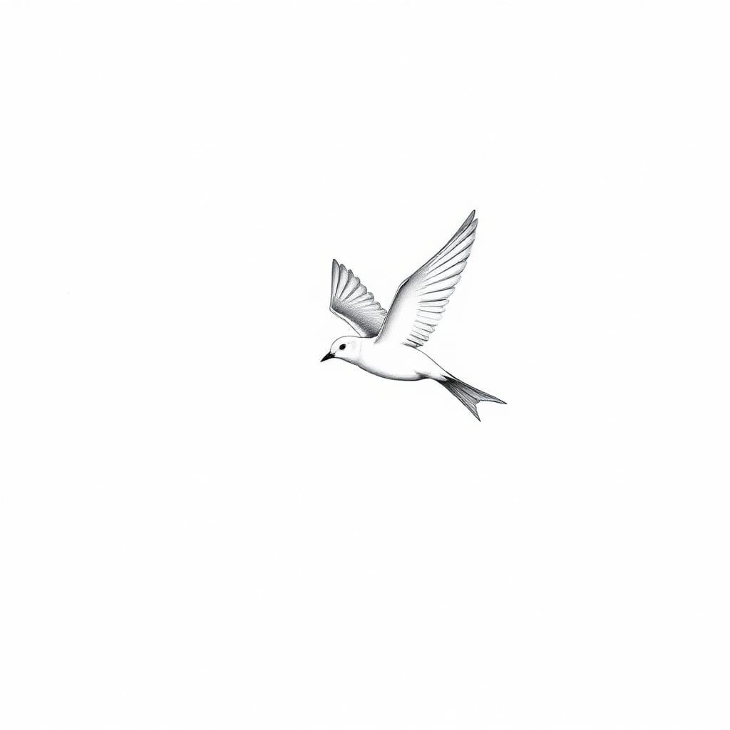 Elegant Bird in Flight: Soft Minimalist Pencil Sketch