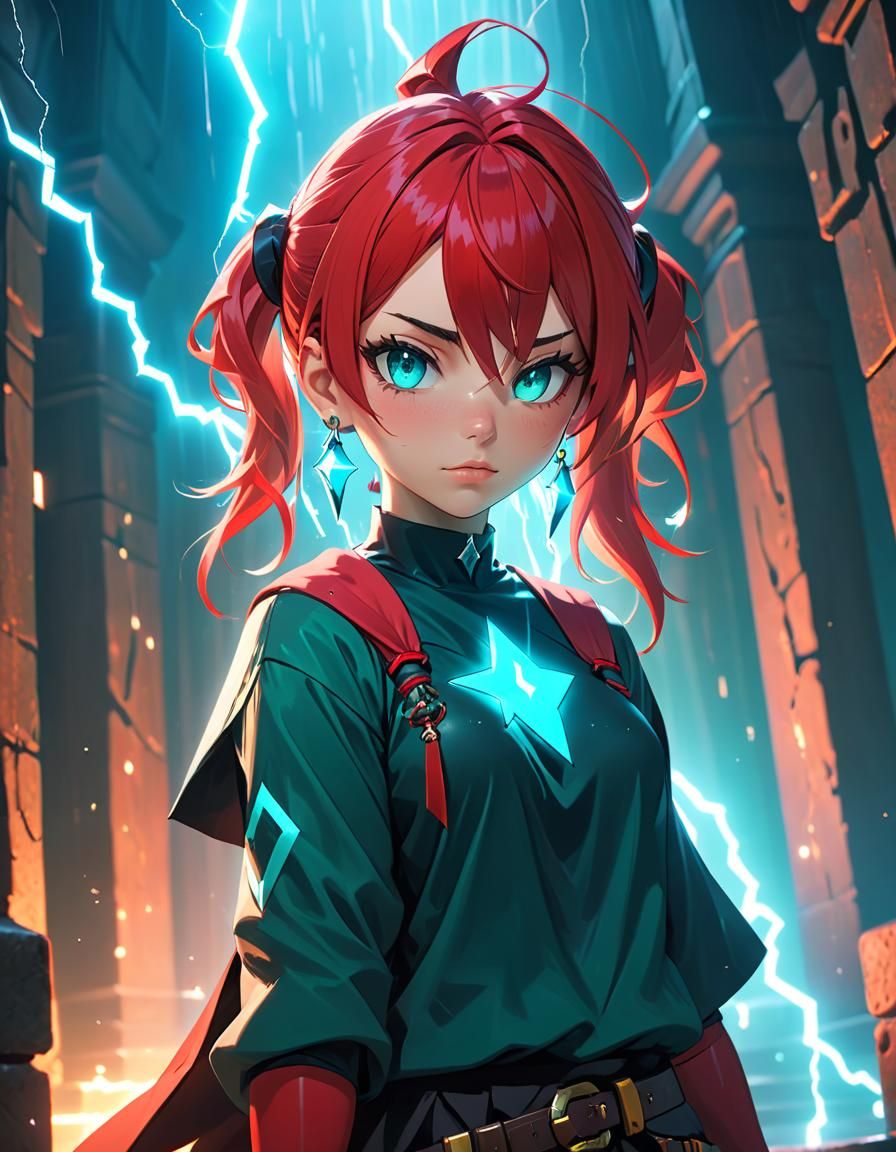 Tomboy Wizard in Dungeon with Lightning