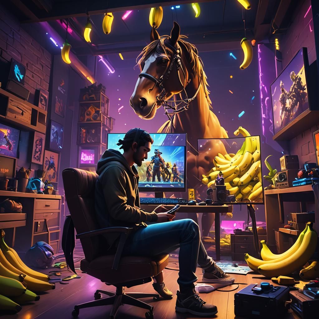 Gamer Room with Fortnite Horse in Digital Art