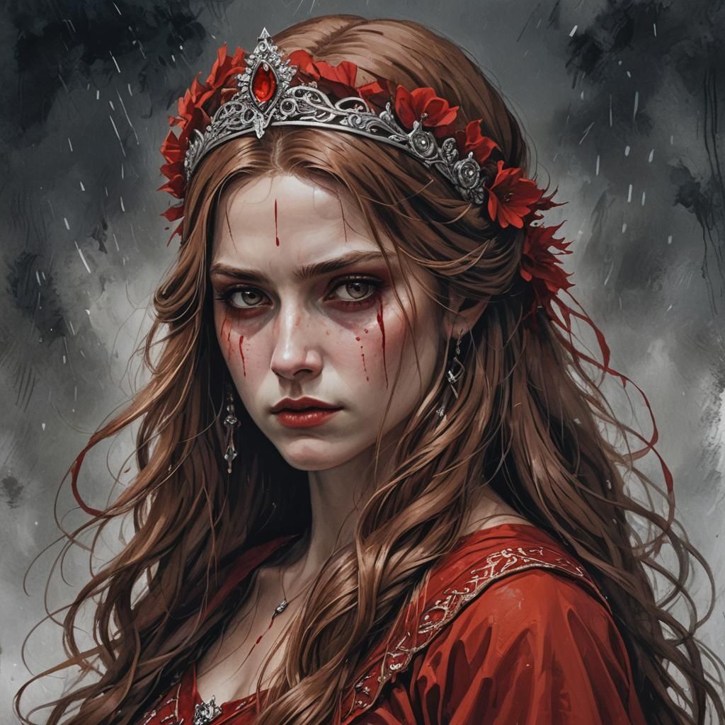 Goddess of Misery with Tears and Red Dress