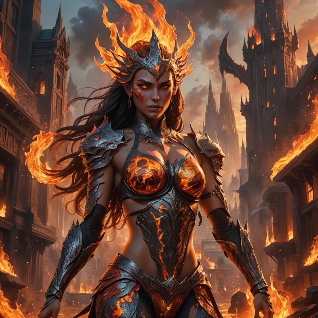 Flaming Female Sauron Ruler in Hyper-Realistic Concept Art