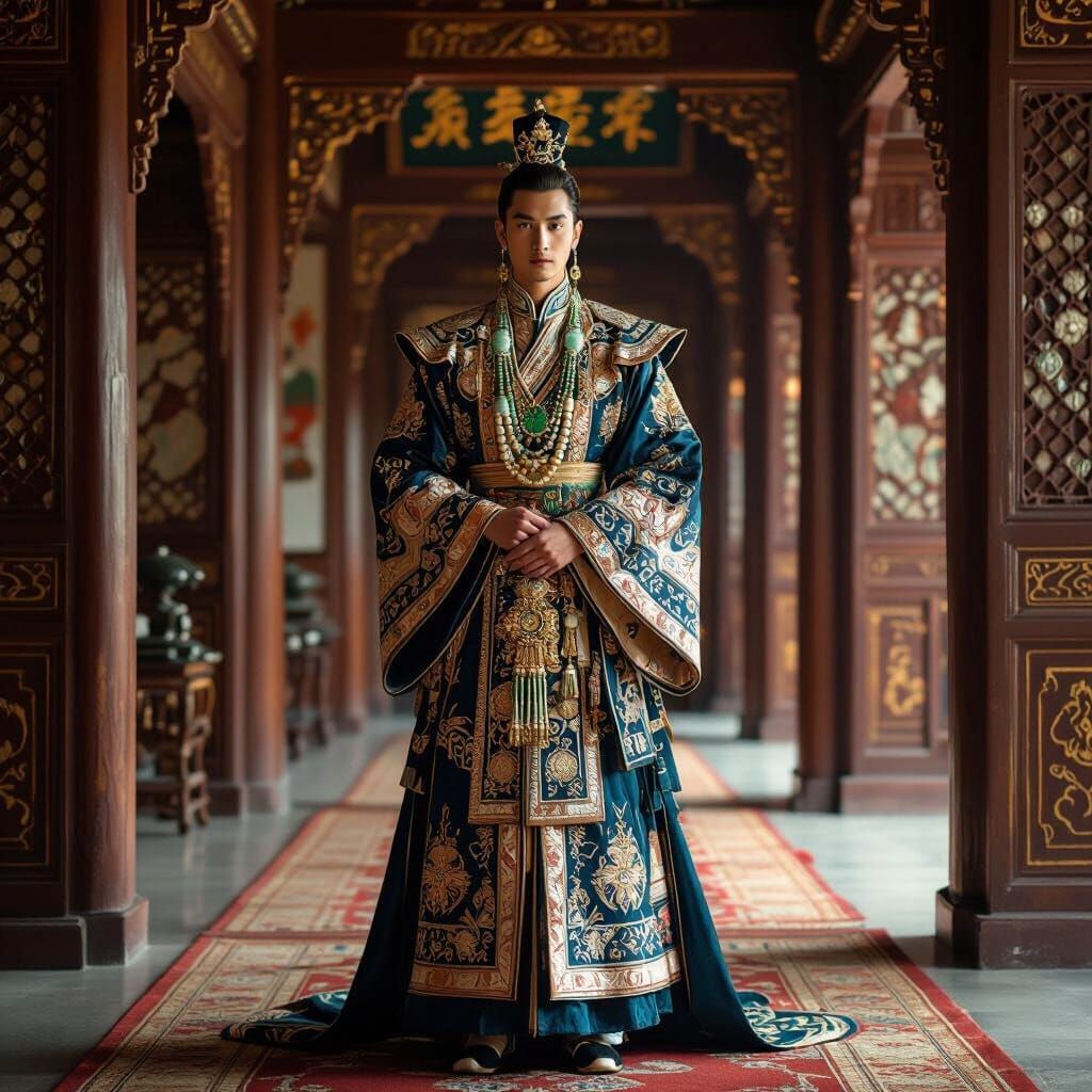 Asian Prince in Traditional Regalia, Palace Setting