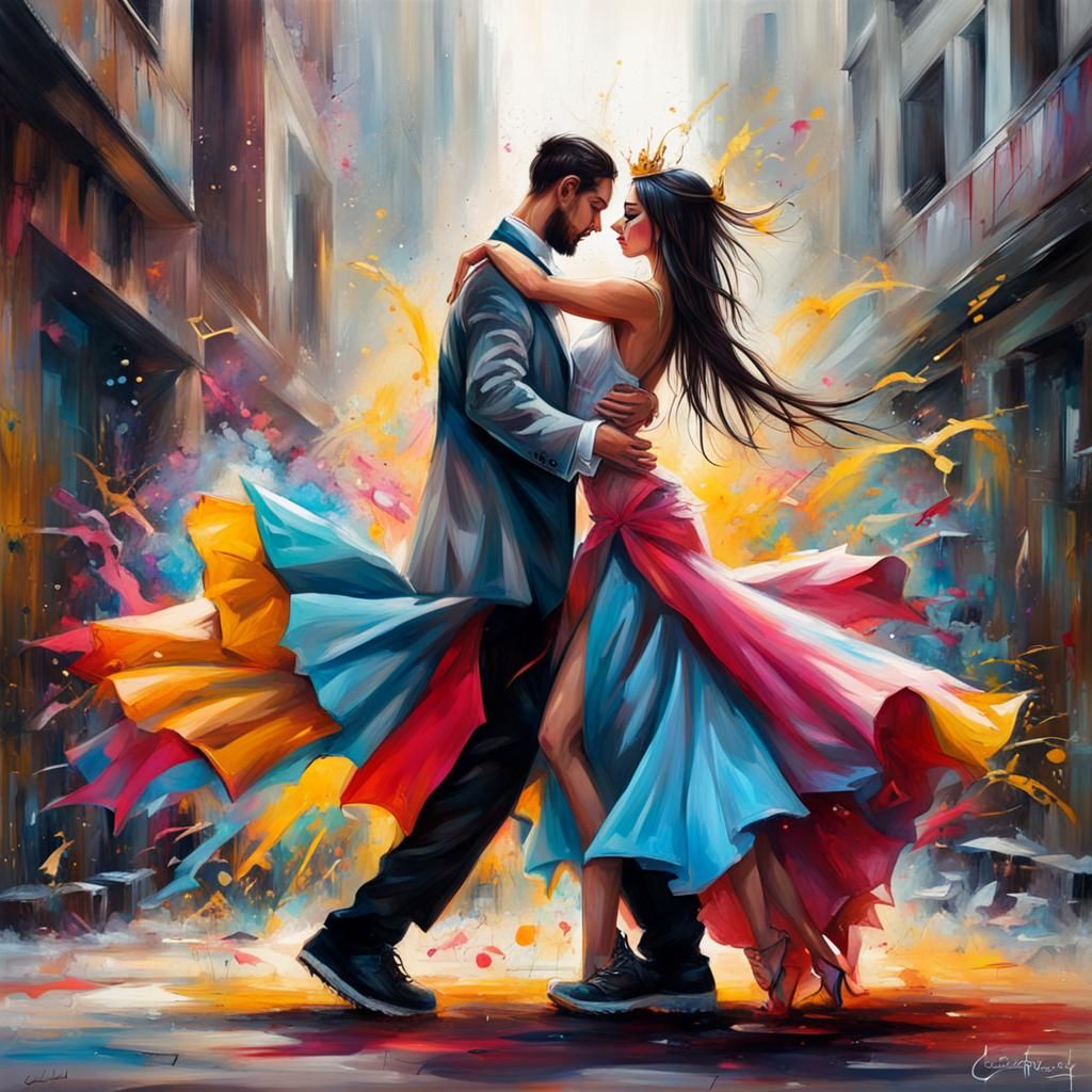 King and Queen Dancing: Graffiti Art Style