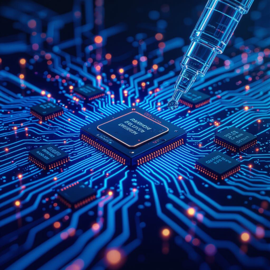 Futuristic Circuit Board 3D Render with Glowing Traces