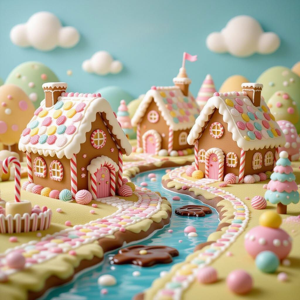 Whimsical Candy Village in Kawaii Style
