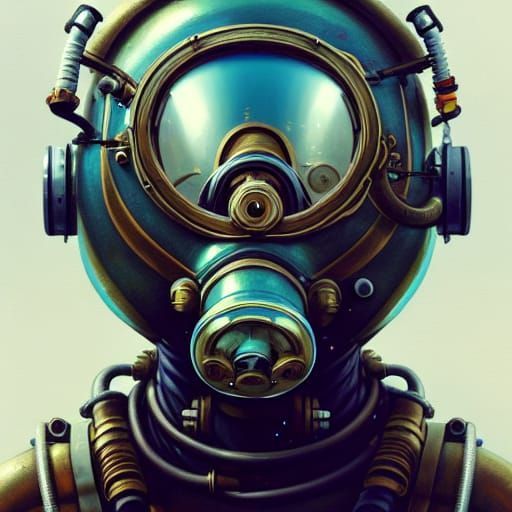 Steampunk Scuba Diver with Robotic Fish