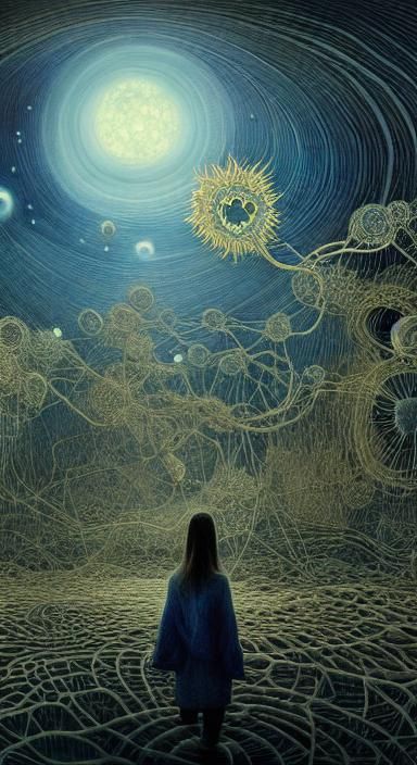 Ethereal Wraith in Surreal Starry Landscape, Digital Art