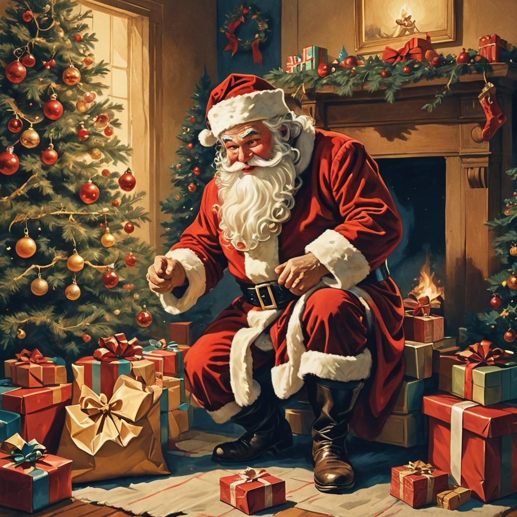 Festive Santa Claus Illustration in Vintage Style