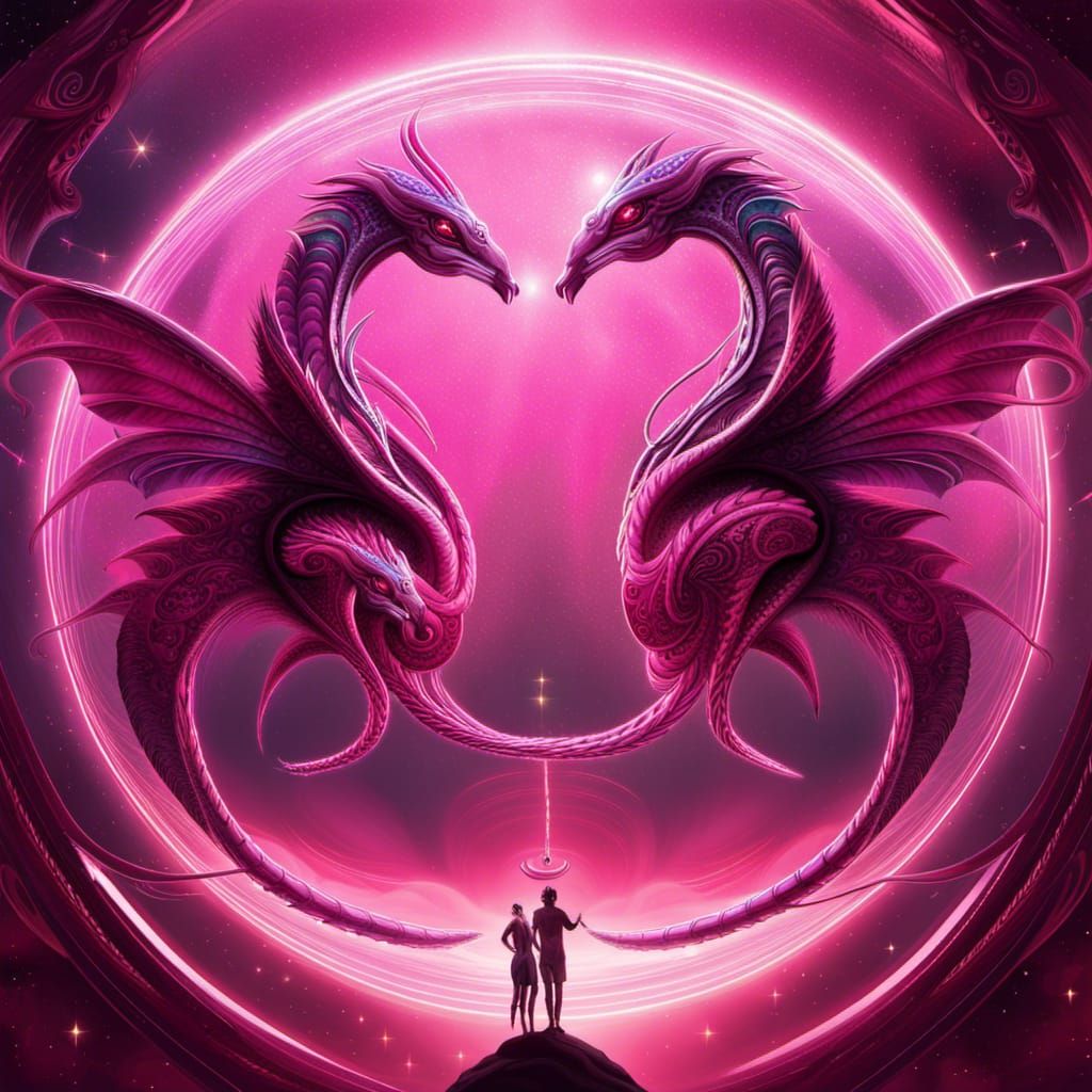 Cosmic Sphinx and Dragon Dance in Nebula