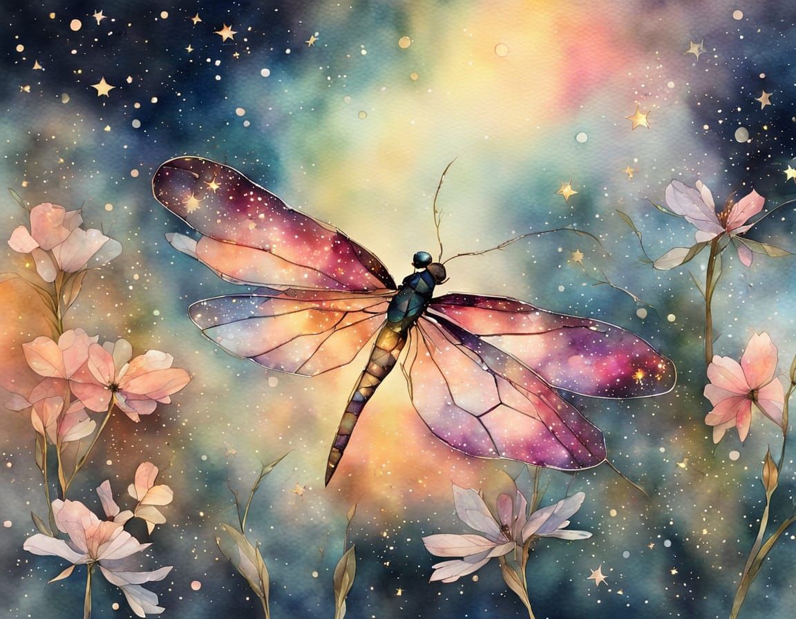 Nebula Firefly in Cracked Glass Watercolor Style
