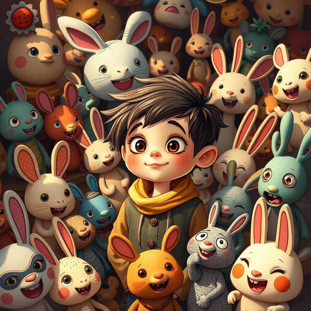 Playful Child in Whimsical Dreamscape, Cartoon Style