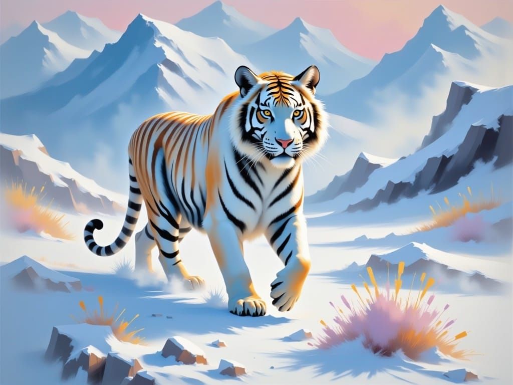 Stunning White Tiger in Abstract Winter Landscape