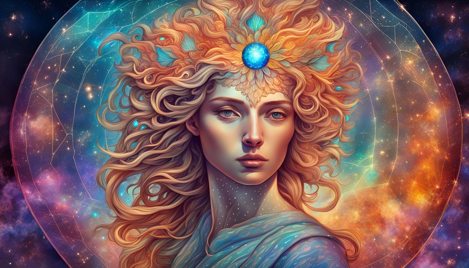 Virgo Astrological Sign in Holographic Mixed Media